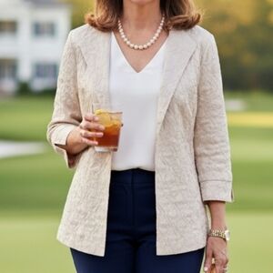 Eileen Fisher S Old Money Country Club Yacht Coastal Resortwear Silk Blazer